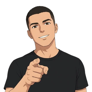 Illustrazione dell'avatar Kana che indica con un dito verso il basso dello schermo.